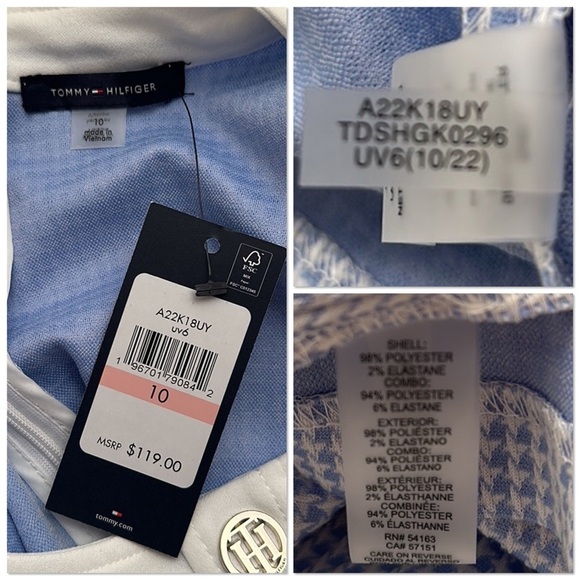 Tommy Hilfiger blue and white check print stretch sheath dress with logo buttons - Picture 5 of 10